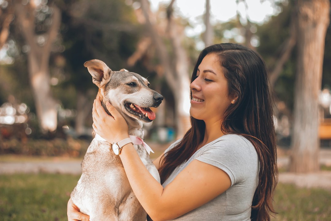 Pet care professional showing genuine care with a dog