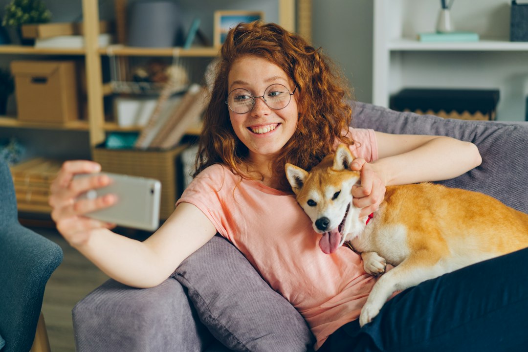 Professional pet sitter caring for dog indoors at home